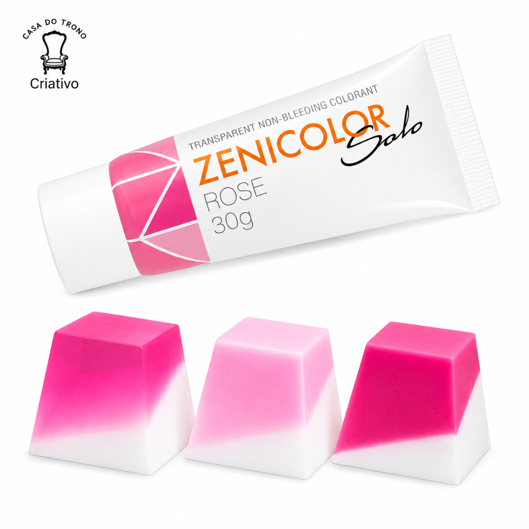 Tubo de tinta Zenicolor Solo cor Rose com três blocos em tons de rosa e branco