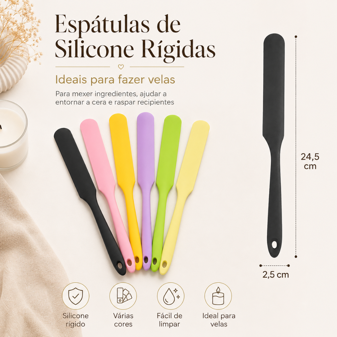 Conjunto de seis espátulas de silicone rígido coloridas para fazer velas