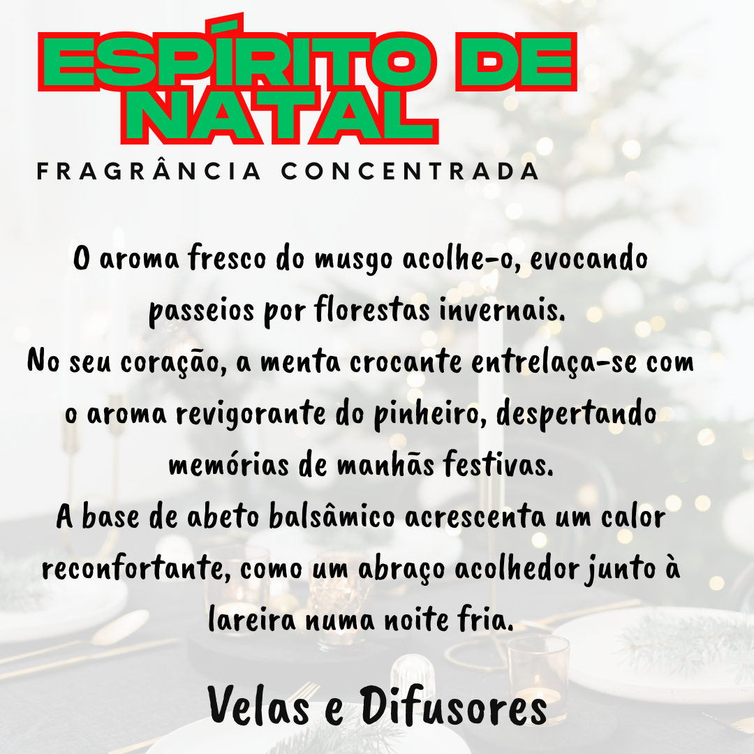 Descrição da fragrância ESPÍRITO DE NATAL para velas e difusores num fundo de mesa decorada para Natal