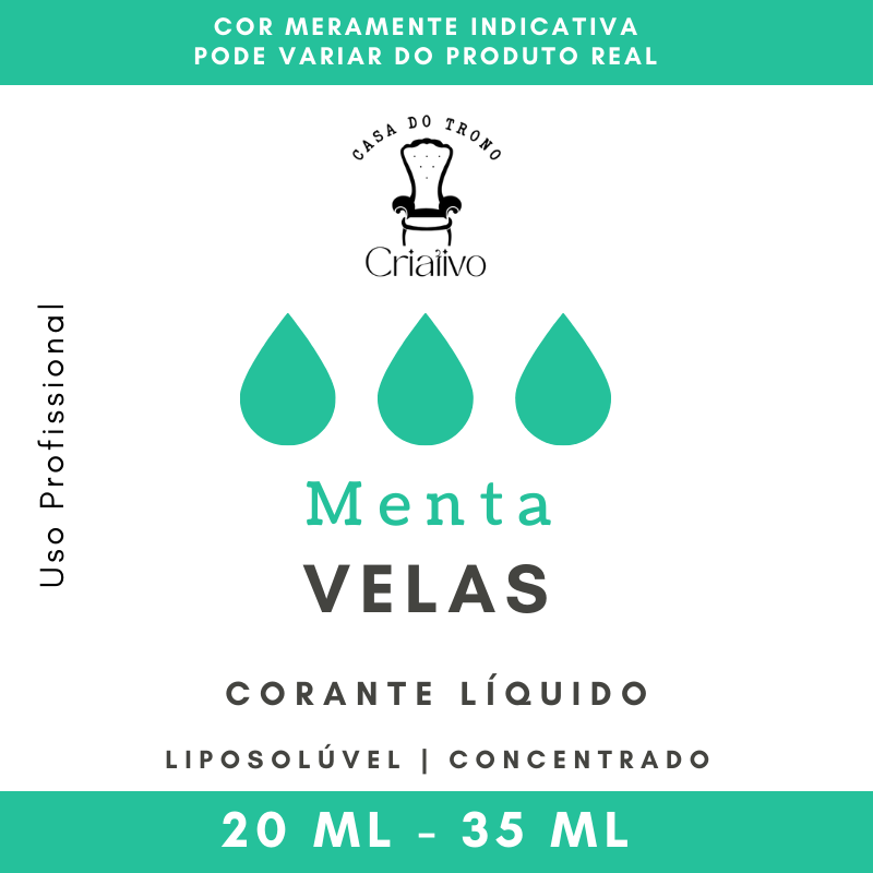 Rótulo de corante líquido para velas aroma menta para uso profissional, 20 ml a 35 ml.