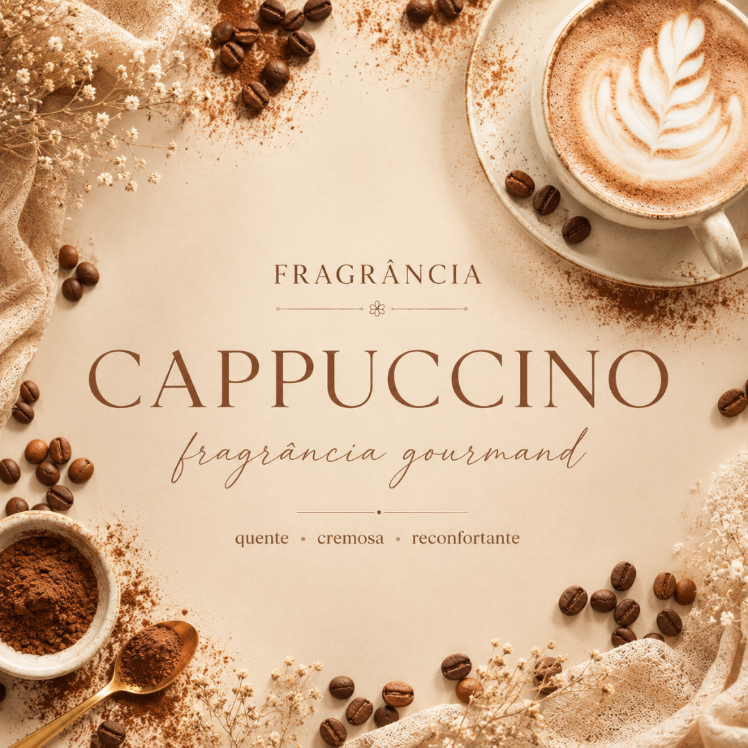Café, cápsulas de café e cappuccino com texto promocional