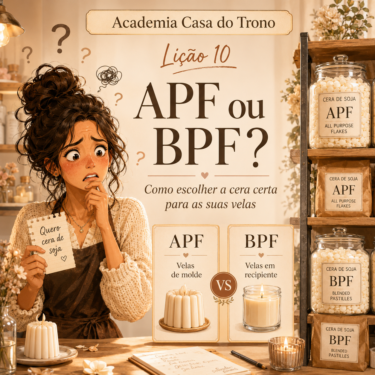 Li&ccedil;&atilde;o 10 da Academia Casa do Trono sobre APF, BPF e como escolher a cera certa para velas artesanais