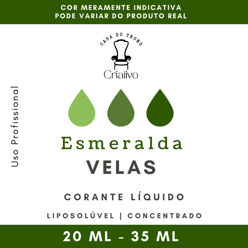 Rótulo de corante líquido para velas em tons de verde com texto informativo.