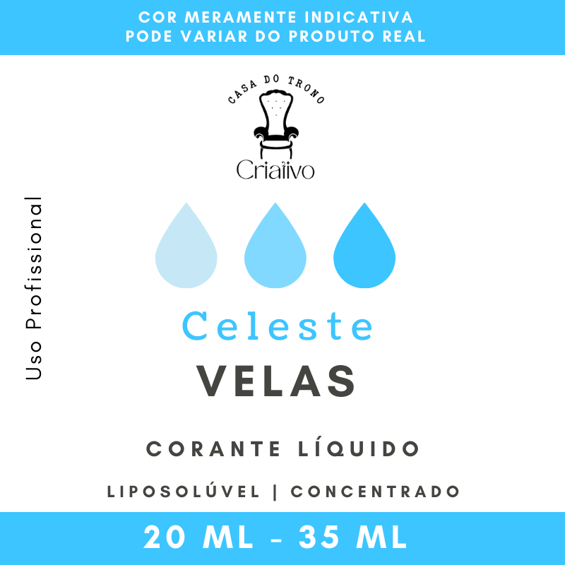 Embalagem de corante líquido para velas cor celeste com texto informativo