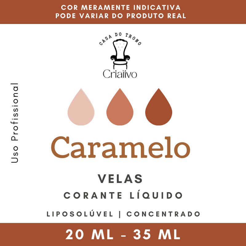 Rótulo de corante líquido para velas na cor caramelo com texto informativo