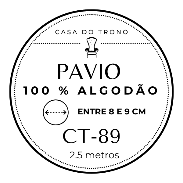 Etiqueta redonda com texto sobre pavio de algodão da Casa do Trono