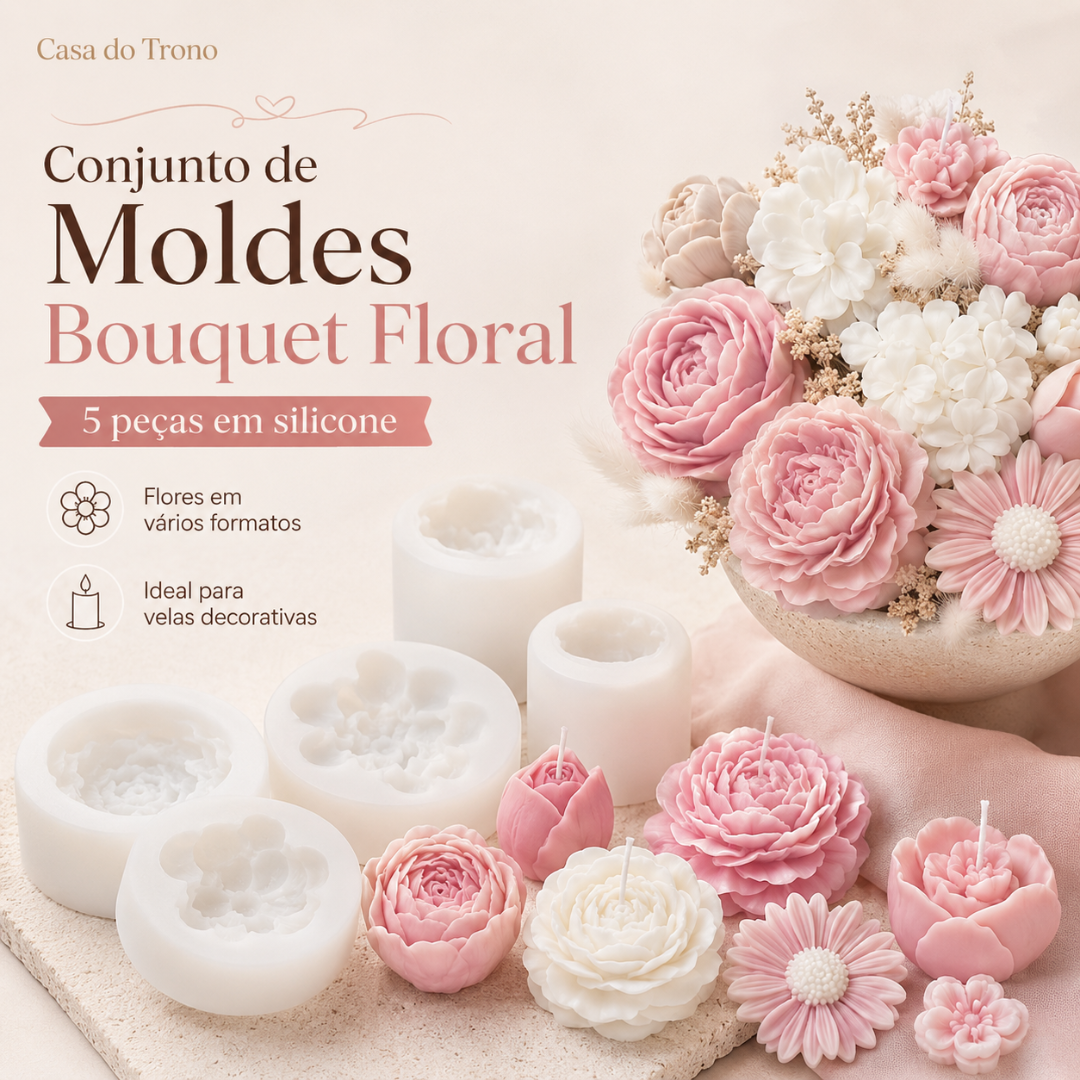 Moldes de silicone e velas florais decorativas em tons rosa e branco