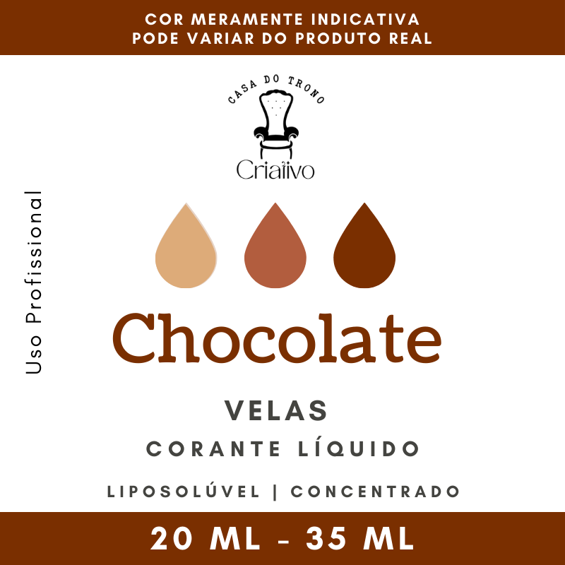 Rótulo de corante líquido para velas chocolate com texto e gotas de cor castanha