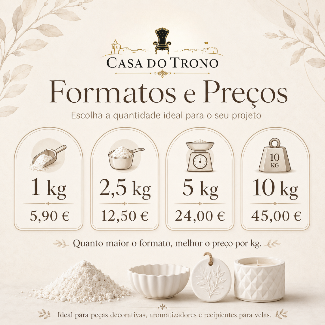 Formatos e preços de pó branco para decoração da Casa do Trono