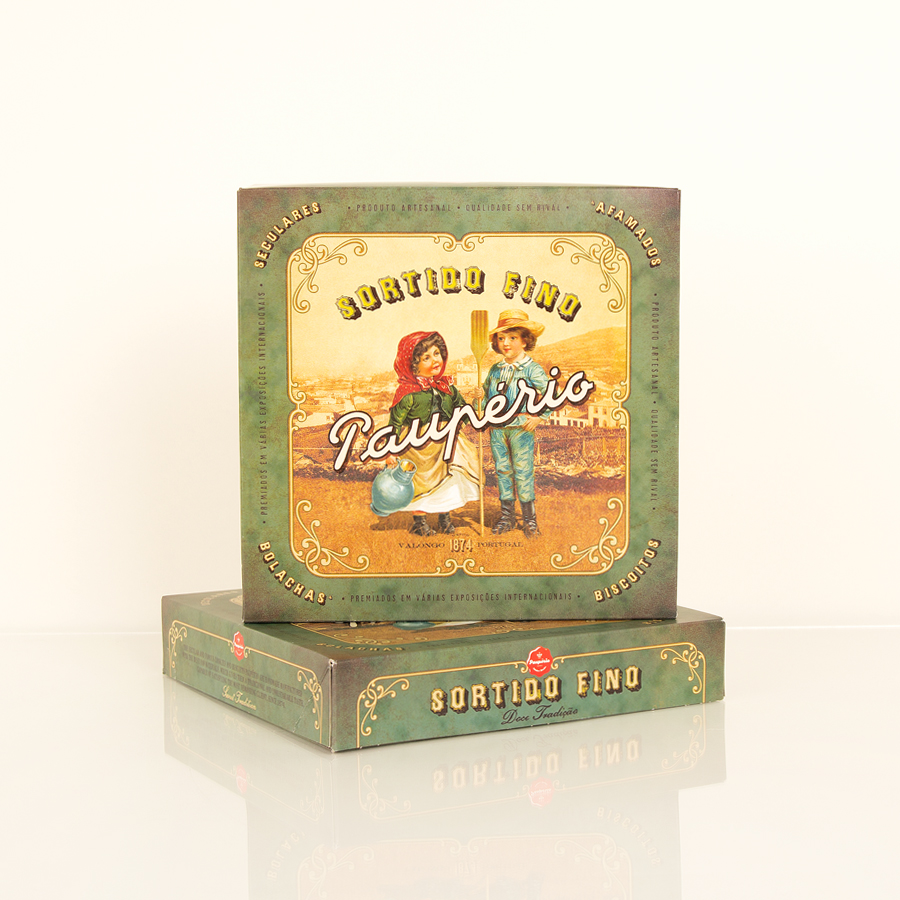 Caixa vintage de sortido fino Pauperio com ilustração de crianças
