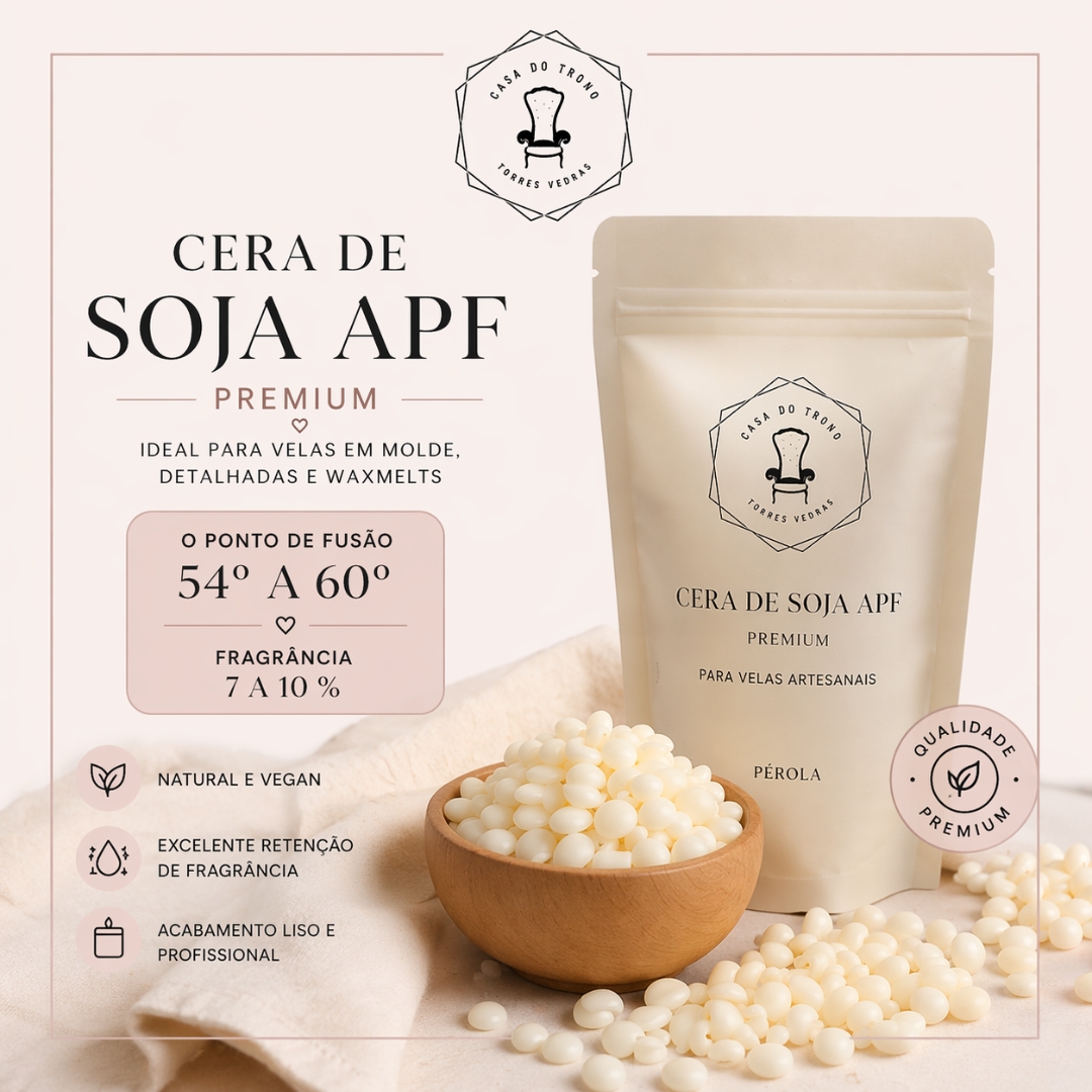 Pacote de cera de soja APF premium com pérolas de cera brancas em tigela de madeira