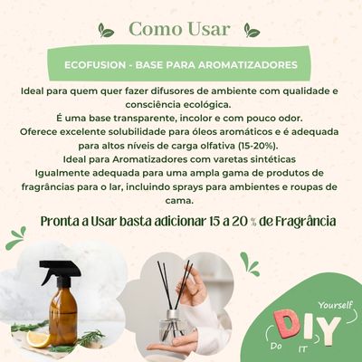 Instruções para usar base Ecofusion em aromatizadores e imagens de aromatizadores