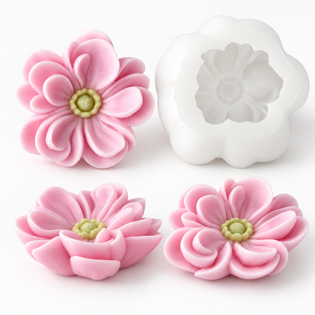 Molde de silicone para flores cor-de-rosa em material semelhante a cera