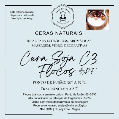Rótulo com informações da Cera Soja C3 Flocos para velas e massagem