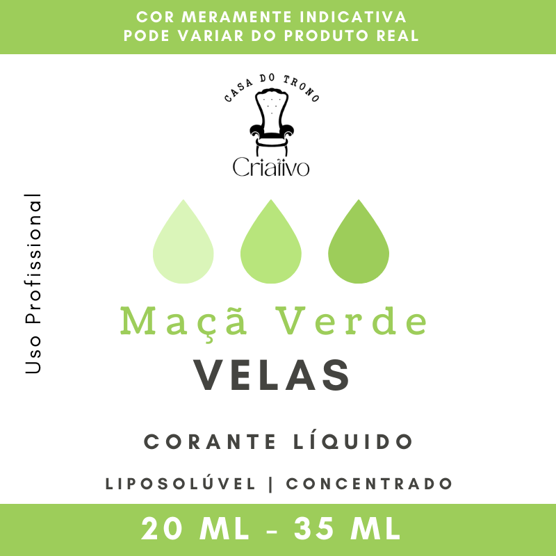 Embalagem de corante líquido para velas cor maçã verde com design em verde e branco