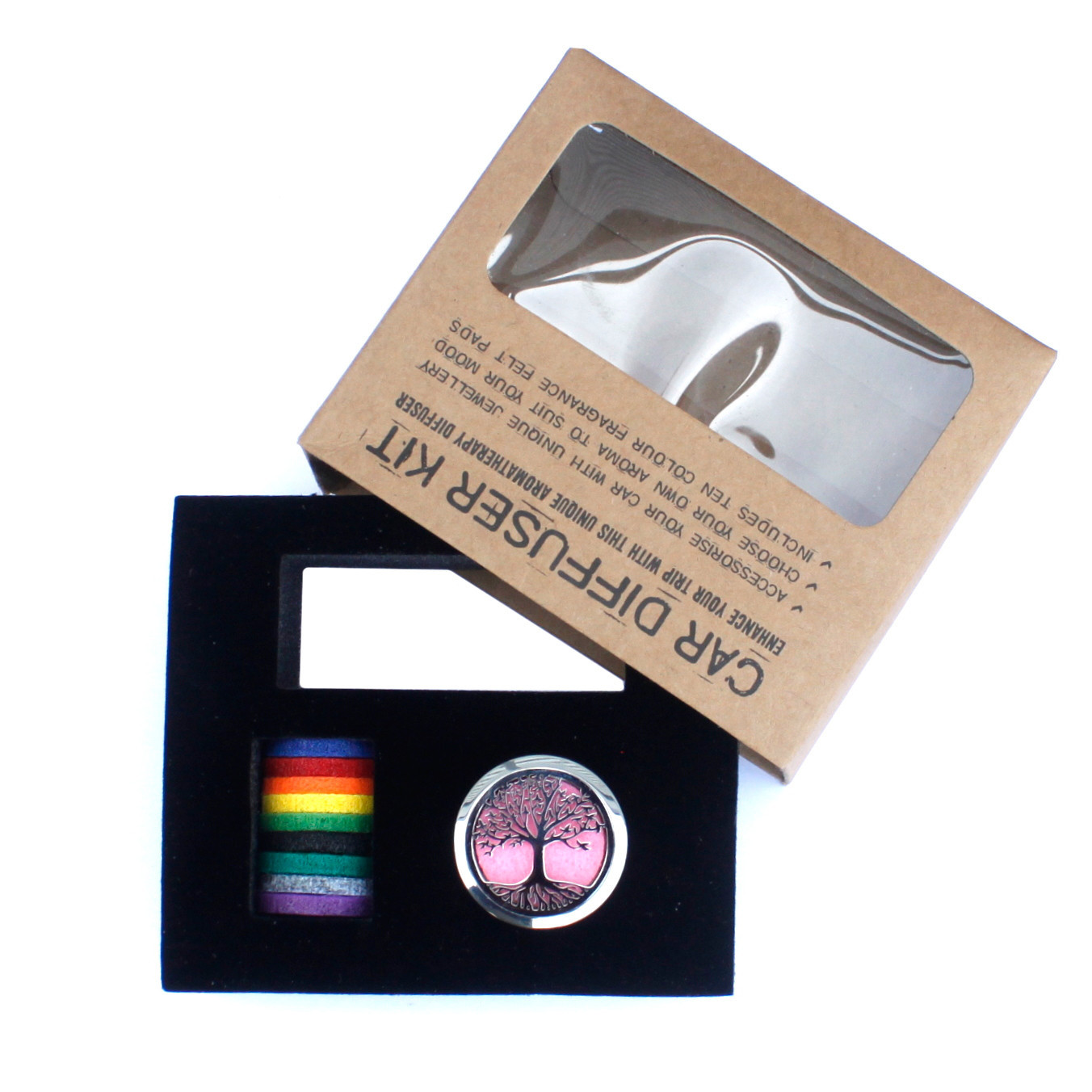 Kit de desfazer para carros com suporte metálico e fitas coloridas em caixa de cartão