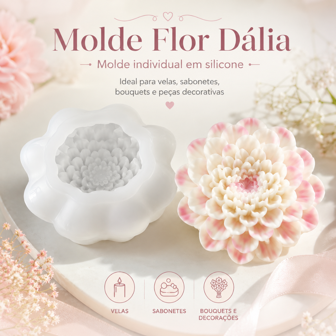 Molde silicone flor Dália com vela ou sabonete decorativo creme e rosa