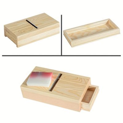 Caixa organizadora em madeira com tampa deslizante e bloco de notas