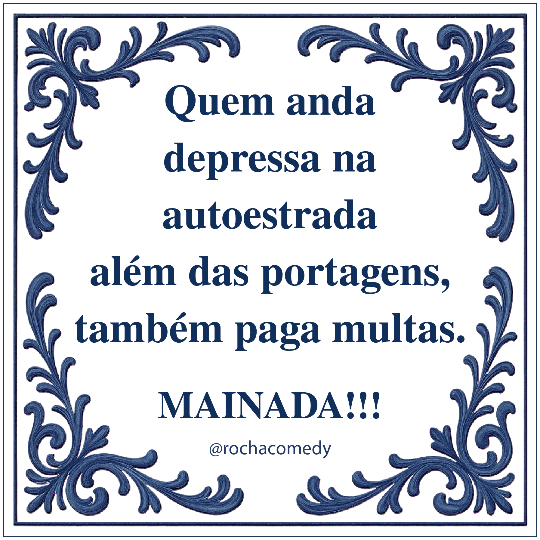 Texto português em moldura decorativa azul