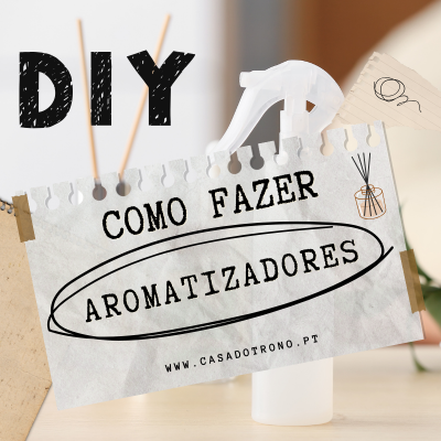 frasco de spray transparente com tampa branca e papel com texto sobre aromatizadores