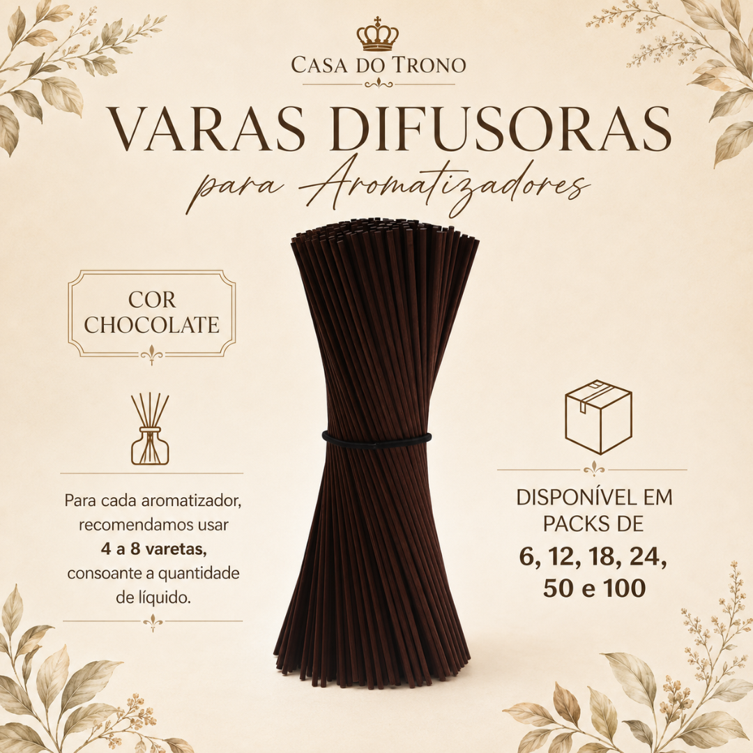 Varas difusoras de cor chocolate agrupadas para aromatizadores