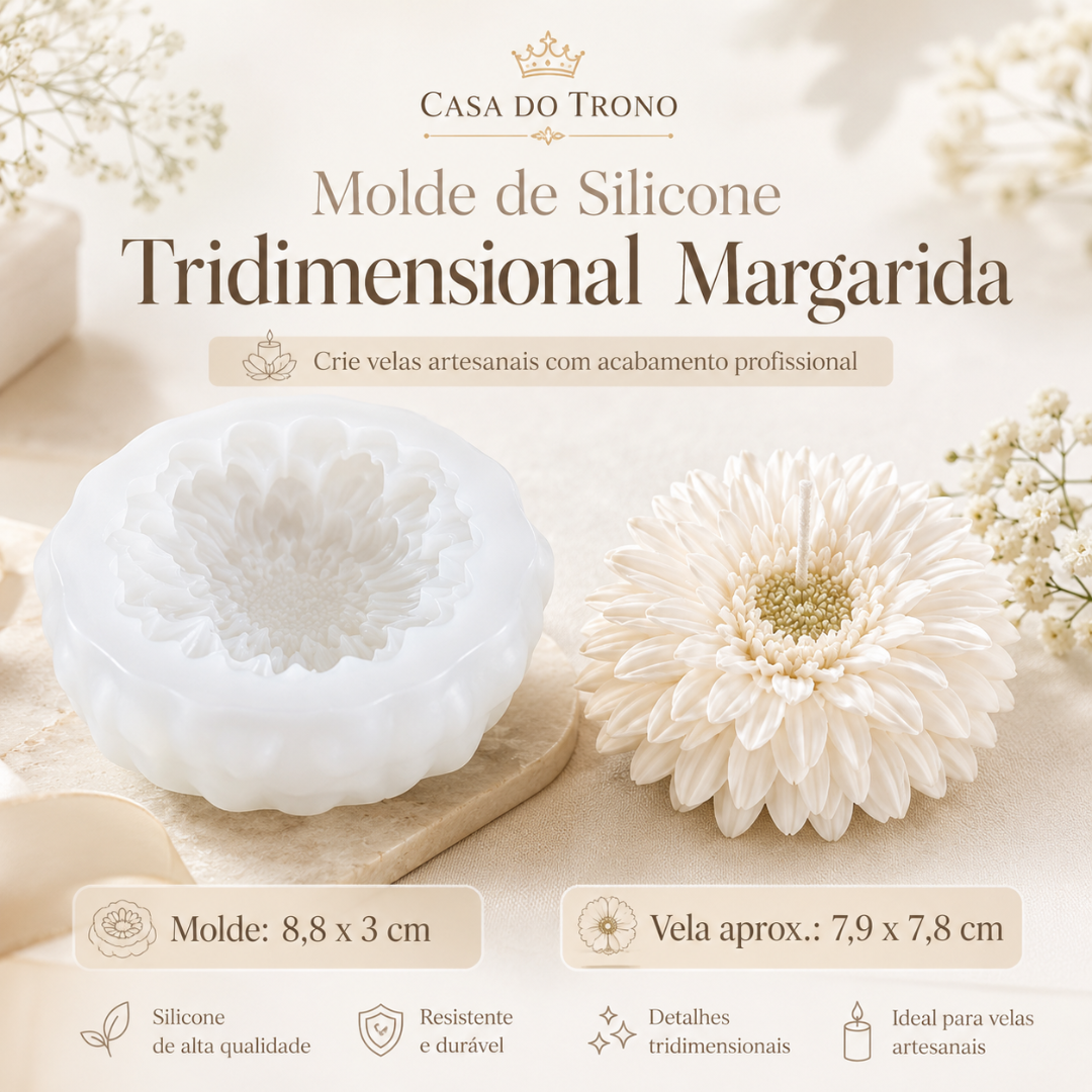 Molde de silicone tridimensional de margarida e vela artesanal com formato de flor