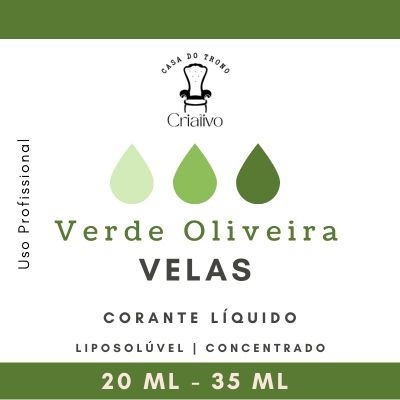 Rótulo de corante líquido para velas verde oliveira da marca Crialivo com texto e gotas verdes.