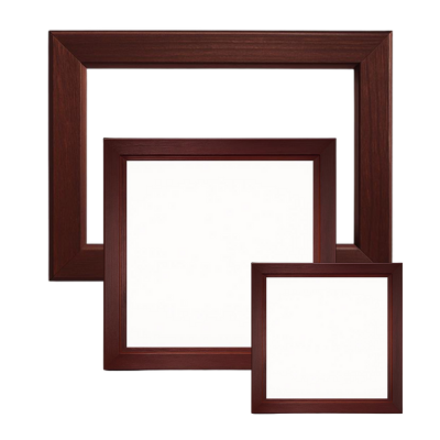 Conjunto de três molduras quadradas de madeira castanho escuro