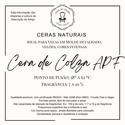 Etiqueta do produto Ceras Naturais Cera de Colza ADF com informações técnicas e certificações