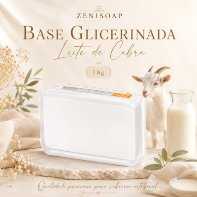 Barra de sabonete base glicerina branca com embalagem plástica e cabrito ao fundo
