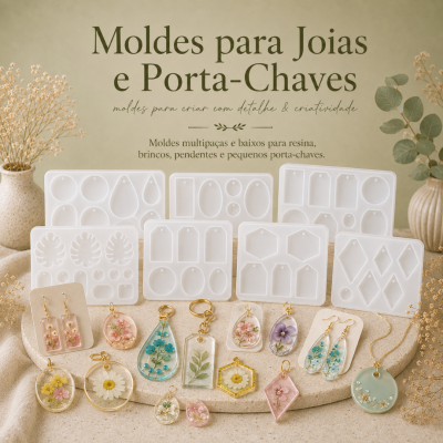 Moldes para joias e porta-chaves em resina com flores secas