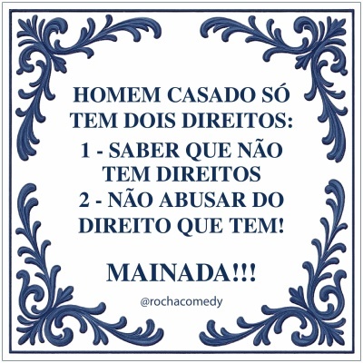 Placa decorativa estilo azulejo português com texto humorístico em azul