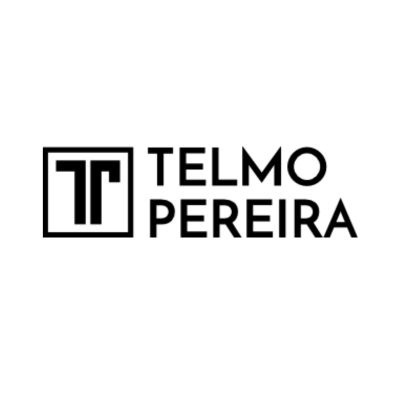Logótipo preto e branco com texto TELMO PEREIRA e símbolo T estilizado