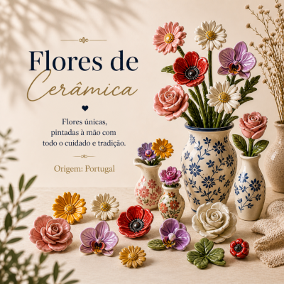 Flores de cerâmica pintadas à mão em vasos decorativos com padrões florais azuis