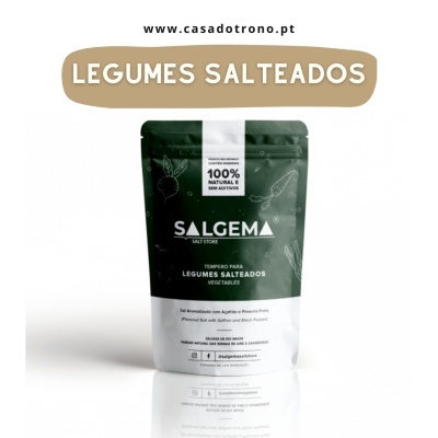 Pacote de tempero Salgema para legumes salteados, 100% natural, fundo branco