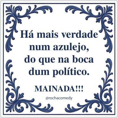 Azulejo branco com bordas azuis e texto em português