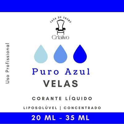 Etiqueta de corante líquido para velas Puro Azul com gotas azuis e texto em português