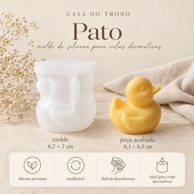Molde de silicone transparente e vela amarela decorativa em forma de pato
