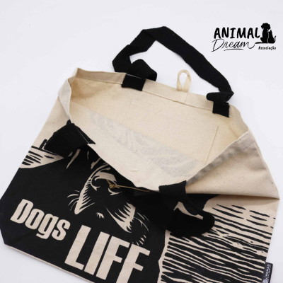 Saco de tecido com design e texto Dogs LIFE, com logótipo Animal Dream Associação