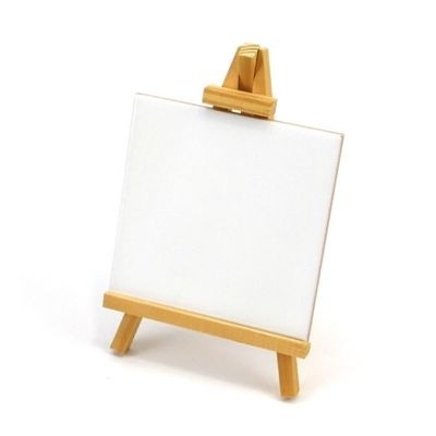 Mini cavalete de madeira com tela branca