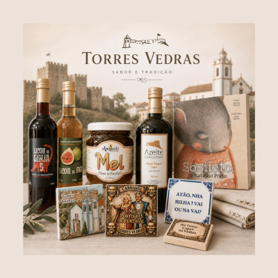 Produtos tradicionais de Torres Vedras, licores, mel, azeite, livro infantil e azulejos decorativos