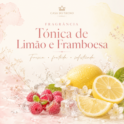 Imagem promocional fragrância Tónica de Limão e Framboesa com limões, framboesas e gelo