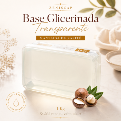Base glicerinada transparente com manteiga de karité em embalagem plástica