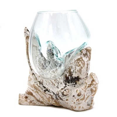 Vaso decorativo com suporte de cabeça de animal e copo de vidro