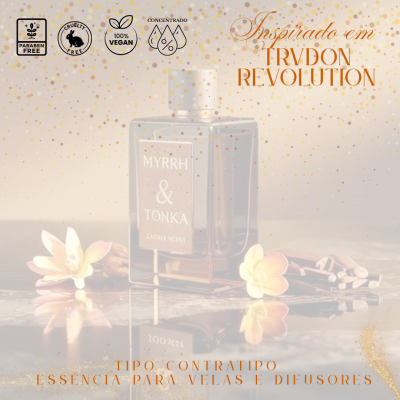 Frasco de essência para velas e difusores com rótulo MYRRH & TONKA