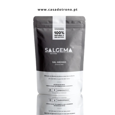 Embalagem de Sal Grosso SALGEMA preta e branca com fecho zip