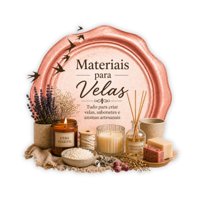 Kit para fazer velas e aromatizadores com velas, palitos, sabonetes e flores secas.