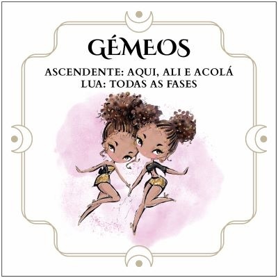 Ilustração de duas personagens estilo caricatura com texto sobre signos