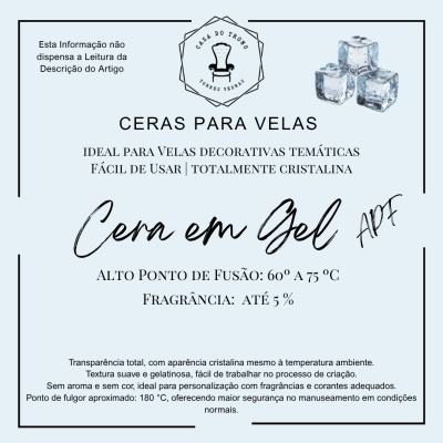 Etiqueta de produto para ceras para velas em gel, descrição em português com logotipo Casa do Trono e imagem de cubos de gelo.