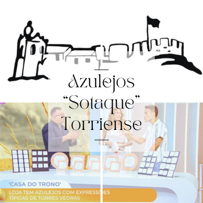 Exposição de azulejos típicos de Torres Vedras numa mesa em estúdio
